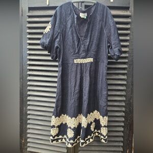 Anthropologie Navy Dress with Cream Detailing